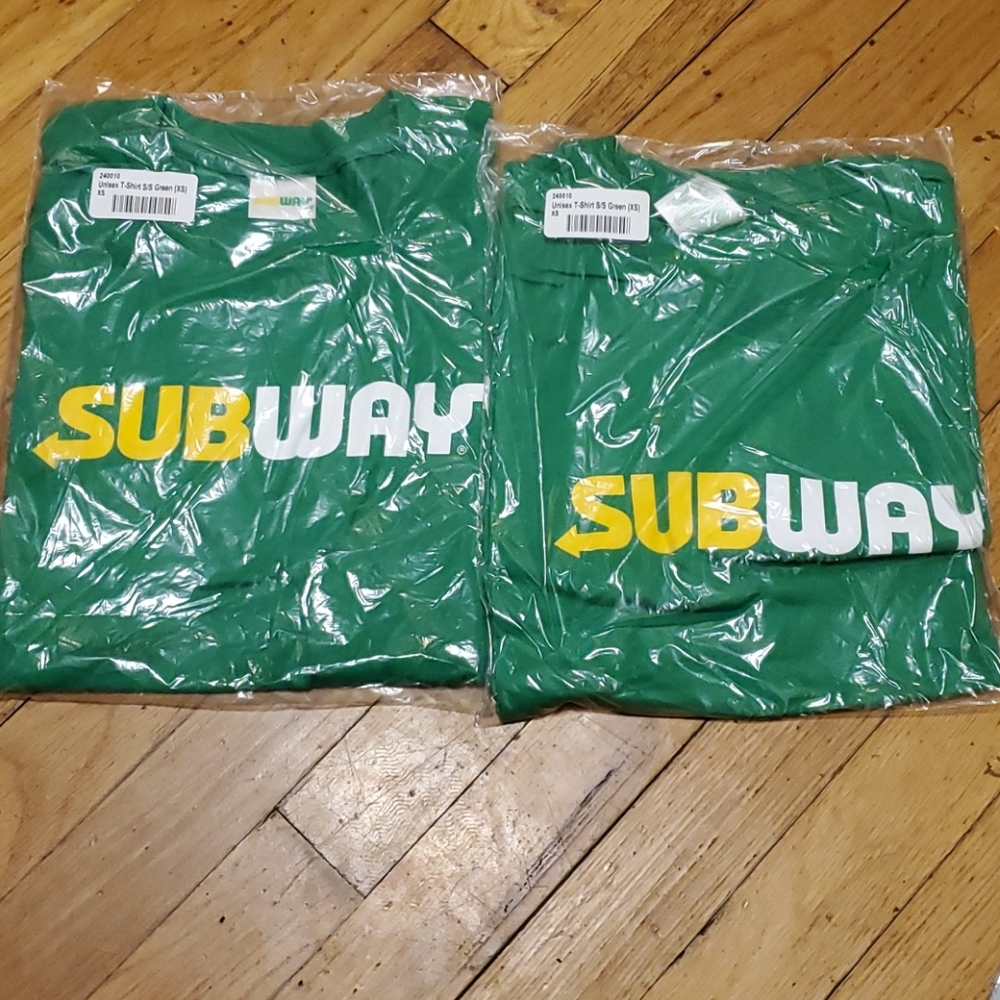 2 NWT official employee Subway shirts + free gift